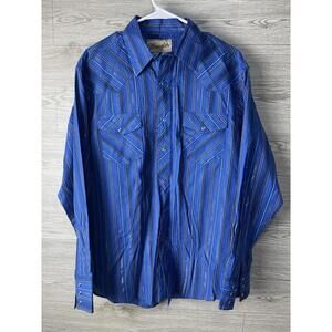 Wrangler Shirt Mens Medium Blue Western Pearl Snap Cowboy